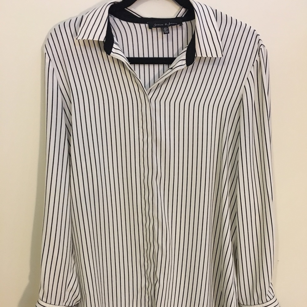 Long sleeve black and white pinstripe blouse